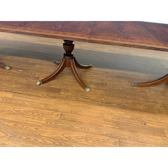 Large 14 Ft. Traditional Multi-Banded Mahogany Dining/Banquet Table by Leighton Hall - Showroom Sample For Sale - Image 15 of 16