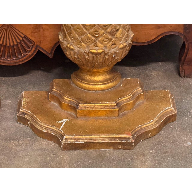 Pair of Carved Giltwood Pineapple Consoles With Marble Tops For Sale - Image 6 of 16