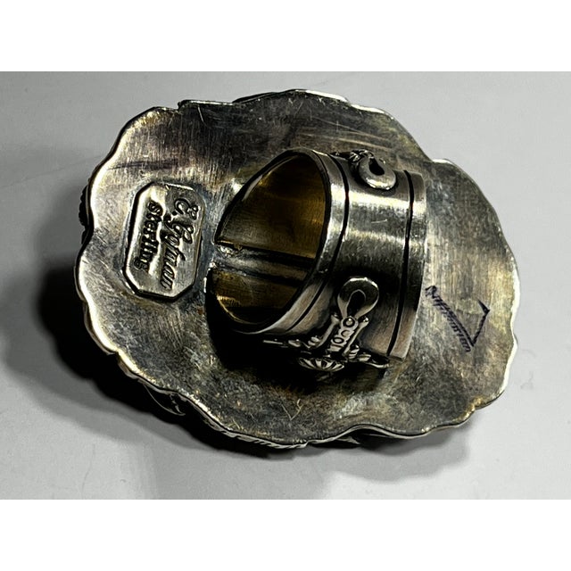 1990s Sterling Silver and Turquoise Massive Statement Ring, Size 7 For Sale - Image 4 of 7