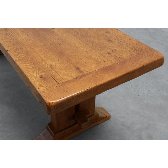 Vintage Oak Trestle Table with Pegged Stretcher, France, 1950s For Sale - Image 11 of 18