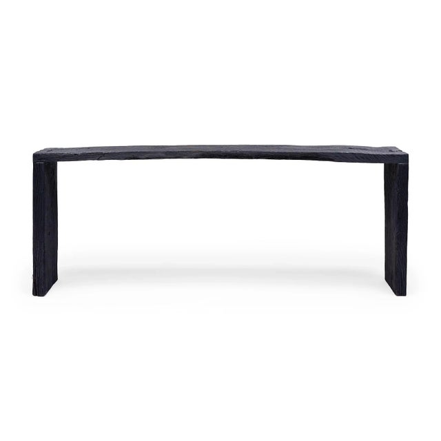 Contemporary Indigo Blue Reclaimed Elm Waterfall Table For Sale - Image 3 of 7