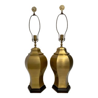 Satin Brass Ginger Jar Table Lamps - A Pair For Sale