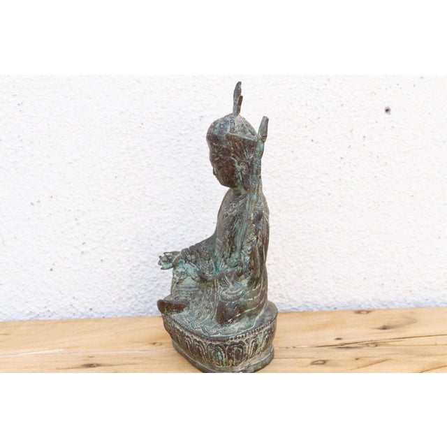 Traditional Antique Rich Verdigris Bronze Buddha For Sale - Image 3 of 8