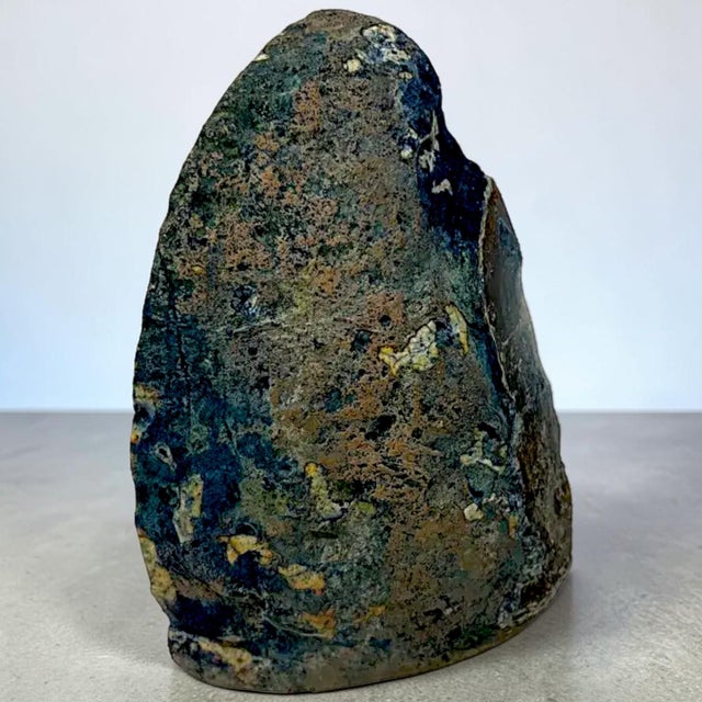 Vintage Brazilian "Blue Shot Eyes" Polished Dyed Agate Geode Bookends - A Pair For Sale - Image 9 of 10