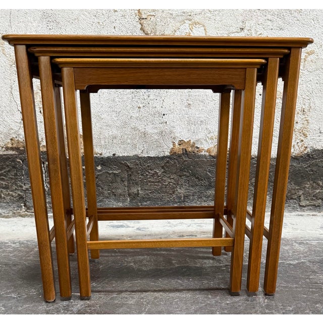 Mid-Century Modern Set of Three Swedish Modern Brown Teak Nesting End Tables C. 1960 For Sale - Image 3 of 7