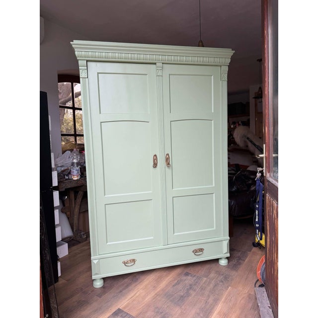 Green Antique Painted Green Wooden Wardrobe For Sale - Image 8 of 8