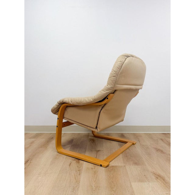 Mid 20th Century Danish Made Tan Leather Cantilever Armchair Vintage MCM by Verikon Furniture For Sale - Image 5 of 13