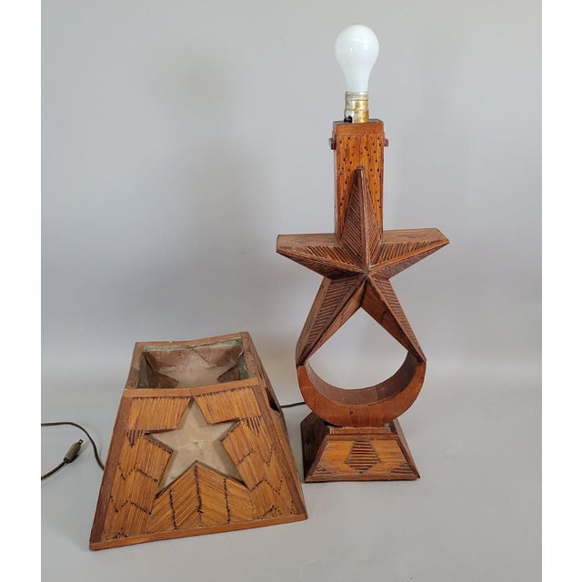 Tramp Art American Folk Art Matchstick Table Lamp With Star Motif For Sale - Image 4 of 9