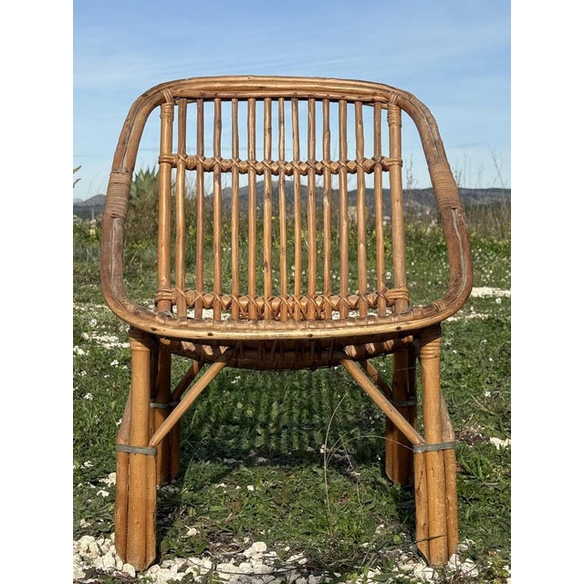 Wood Vintage French Rattan Armchairs, 1960s, Set of 3 For Sale - Image 7 of 12