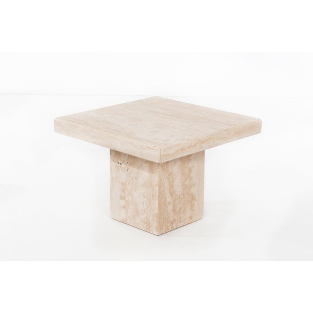 Mid-Century Modern Travertine Marble Side Table Willy Rizzo Style For Sale - Image 3 of 6