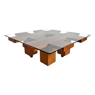 Mid-Century Modern Coffee Table in Elm with Grid Motif by Marco Zanuso, 1960s For Sale