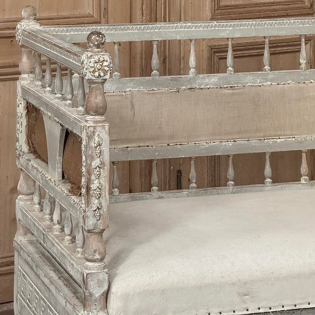 18th Century Swedish Gustavian Neoclassical Scraped Painted Bench For Sale In Dallas - Image 6 of 18