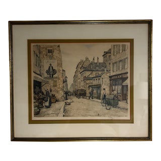 1928 "Epicerie" Impressionist Earth Tone Color Aquatint Etching by t.f. Simon For Sale