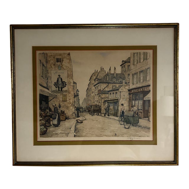 1928 "Epicerie" Impressionist Earth Tone Color Aquatint Etching by t.f. Simon For Sale