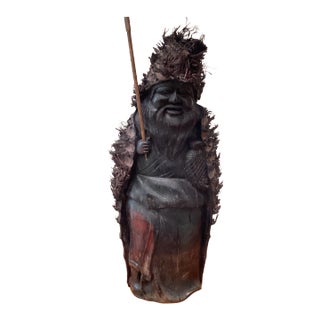 Early 20th Century Chinese Carved Bamboo Root Face Wood Carved Statue For Sale