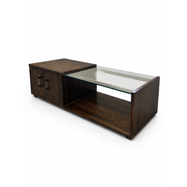 Mid-Century Modern Vintage Art Deco Revival Figured-Wood and Glass Storage Coffee Table For Sale - Image 3 of 12