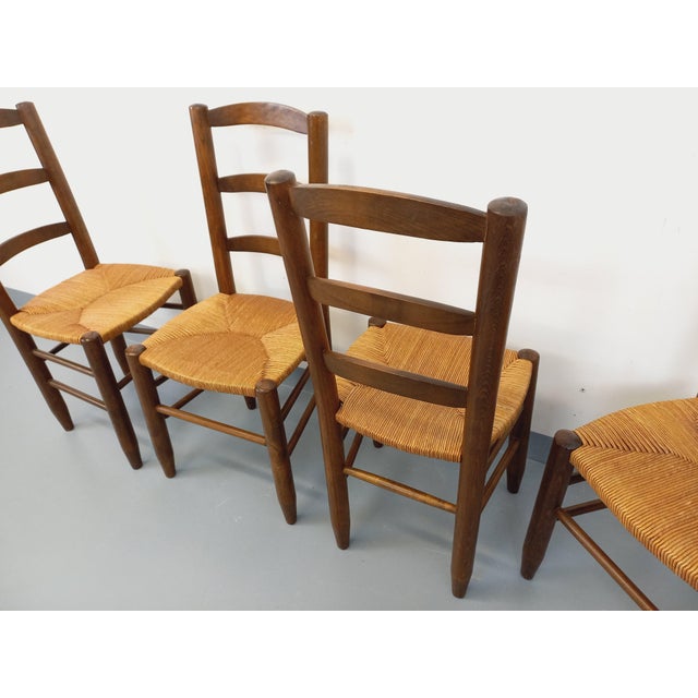 Vintage Brutalist Chairs in Wood and Straw, 1960s, Set of 4 For Sale - Image 12 of 18