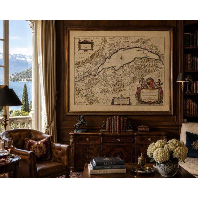 Antique Atlas Map of Geneva and Léman from Blaeu, 1642 For Sale - Image 9 of 10