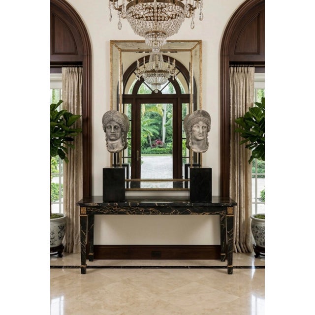 Pair of Neoclassical Style Carved Stone Busts on Marble Plinths For Sale - Image 10 of 11