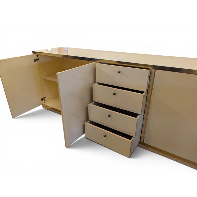 Vintage Beige and Gold Lacquered Wooden Sideboard, 1970s For Sale - Image 4 of 11