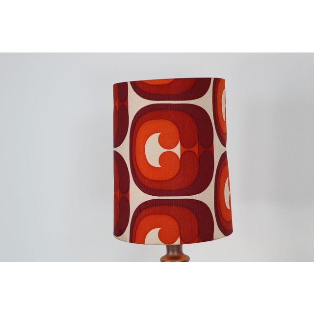 1970s German Ceramic Table Lamp in Warm Orange and Brown Tones with Spacey Fabric Shade, 1970s For Sale - Image 5 of 11
