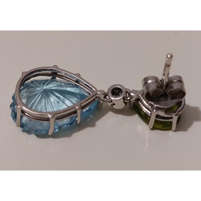 Metal 18k/750 White Gold Earrings with Diamonds and Topaz and Peridot, 1990s, Set of 2 For Sale - Image 7 of 18
