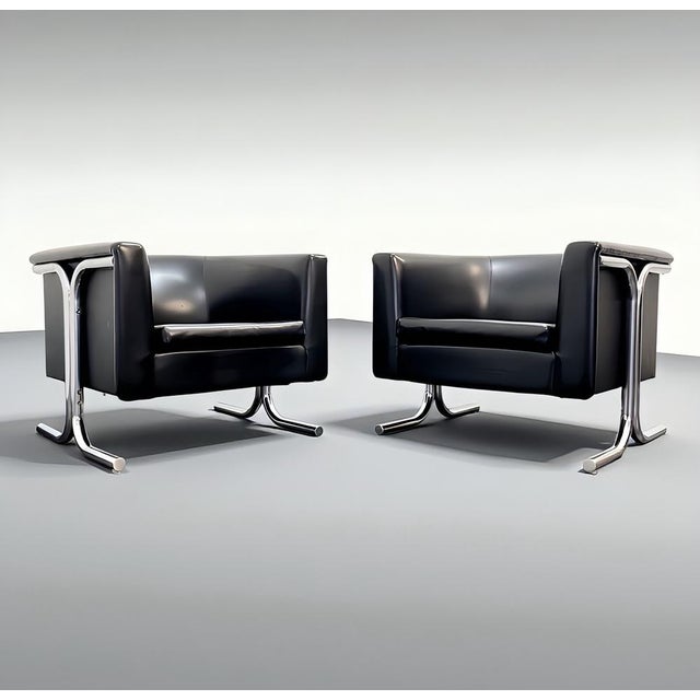 Bauhaus Art Deco Lounge Chairs in Vinyl Leather, 1940s, Set of 2 For Sale - Image 16 of 18