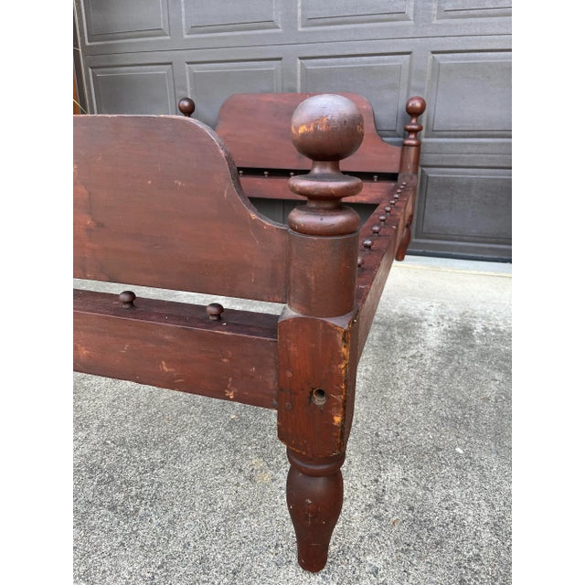 19th Century Antique Cannonball Wooden Rope Full Bedframe For Sale - Image 4 of 9