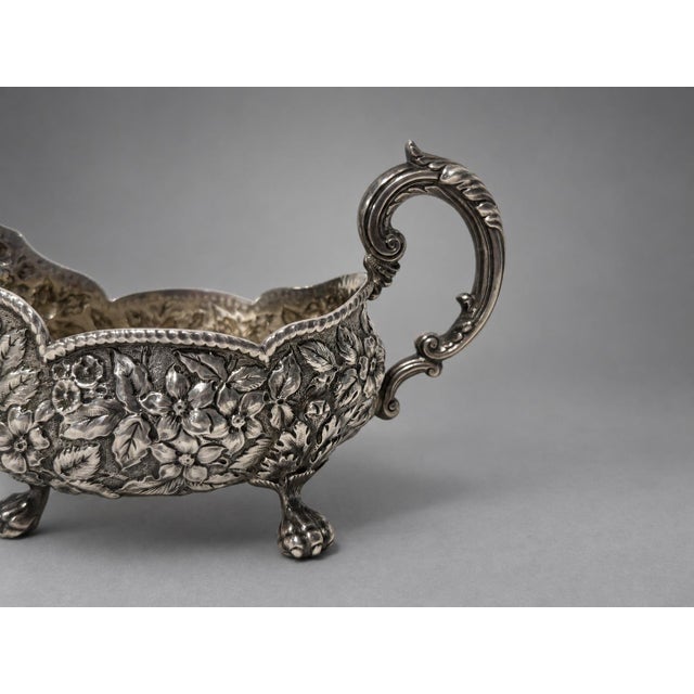 Rococo 19th Century Rococo Bigelow, Kennard & Co. Sterling Silver Floral Repoussé Sauce Boat For Sale - Image 3 of 11