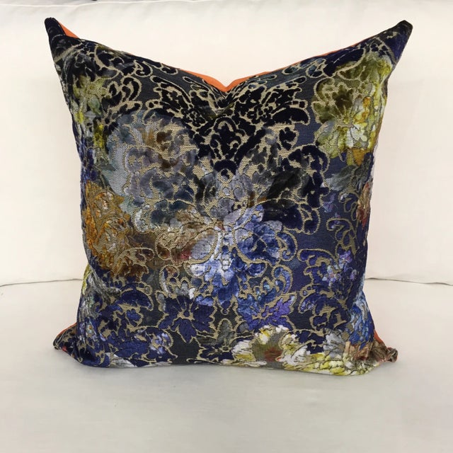 Navy Blue Designers Guild Pillow - Blue, Navy, Orange, Chartreuse For Sale - Image 8 of 8