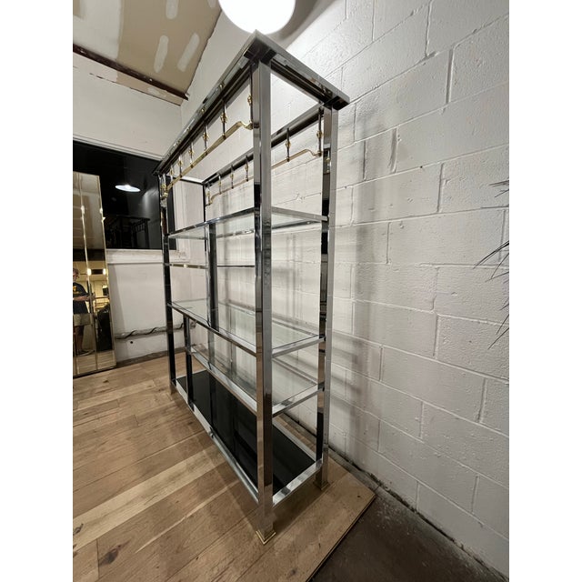 1980s Vintage 1980s Mastercraft-Style Chrome, Brass & Glass Étagère For Sale - Image 5 of 10