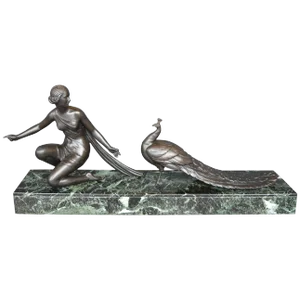Alexandre Ouline Sculpture of a Woman With a Peacock