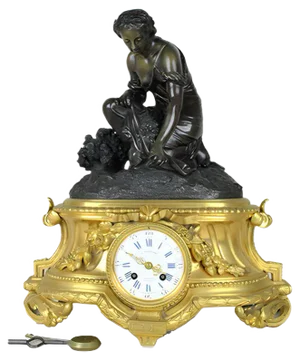 Bronze Clock Depicting Woman with Flowers from Schenewerk, 19th Century