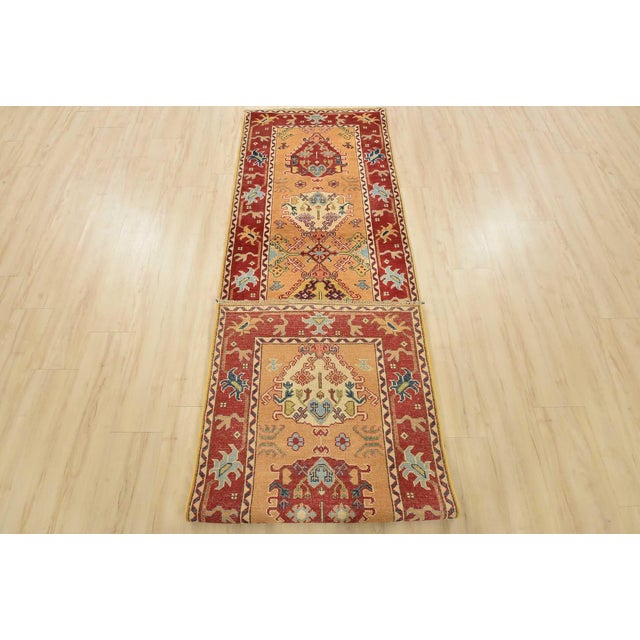 Kazak Runner 2’8” X 9’9” Gold Wool Tribal Hand-Knotted Oriental Rug For Sale - Image 12 of 13