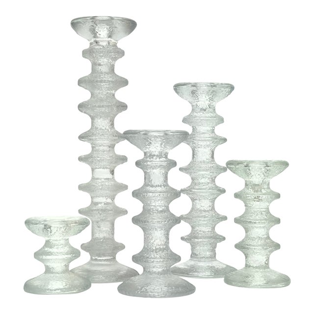 Textured Ice Glass Candle Holders by Timo Sarpaneva for Iittala Finland - Set of 5 For Sale