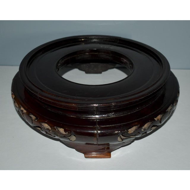 Antique Large Cloisonne Bowl W/Carved Wood Base For Sale - Image 10 of 13