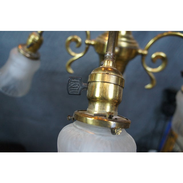 Antique Victorian Brass 4 Light Parlor Pendant Light Chandelier 28" For Sale - Image 10 of 14