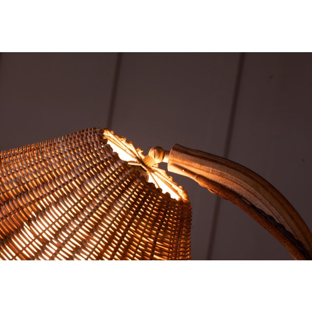 Burnt Umber Thalia Double Rattan Floor Lamp With 2 Adjustable Woven Floral Conical Shades For Sale - Image 8 of 14