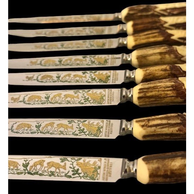 Vintage Anton Wingen Jr. Solingen “Othello” Stag Antler Knife & Fork Set Service for Eight - 16 pcs For Sale - Image 13 of 18