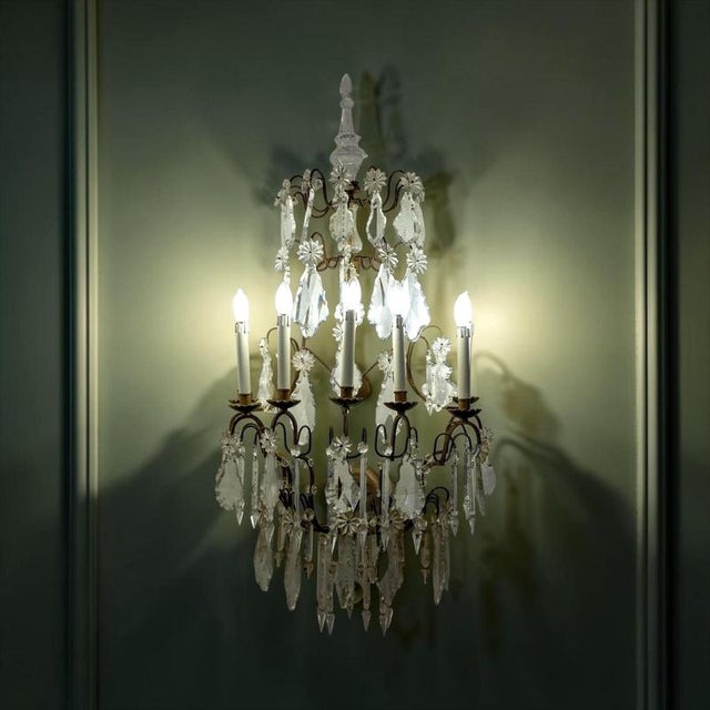 French Seven Branch Cut-Crystal Wall Lights, 1860, Set of 2 For Sale - Image 10 of 13