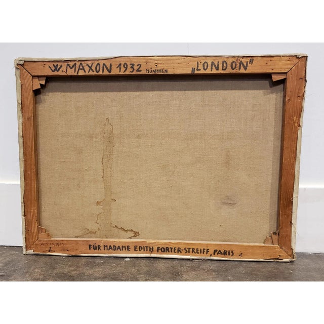 Gray 1930's Painting of London and the Thames by German Artist Wilhelm Maxon For Sale - Image 8 of 9