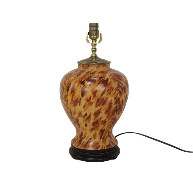 Early 21st-Century Hand-Painted Tortoiseshell-Patterned Art Ceramic Table Lamps - a Pair For Sale - Image 4 of 9