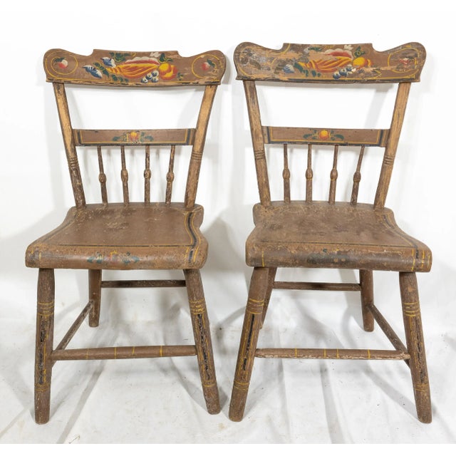 19th Century Pair of Painted Rustic Primitive Farmhouse Side Chairs For Sale - Image 4 of 10