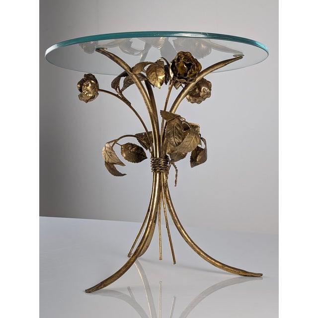 Mid-Century Modern Gilt Metal Floral Rose Side Table, 1970s For Sale - Image 11 of 18