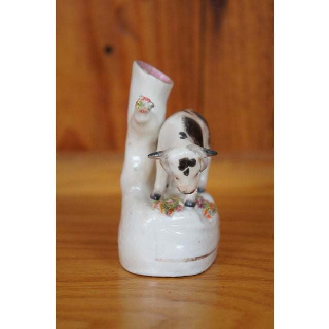 Antique 19th Century Petite Staffordshire Cow Spill Vase Flatback Figurine For Sale - Image 6 of 11