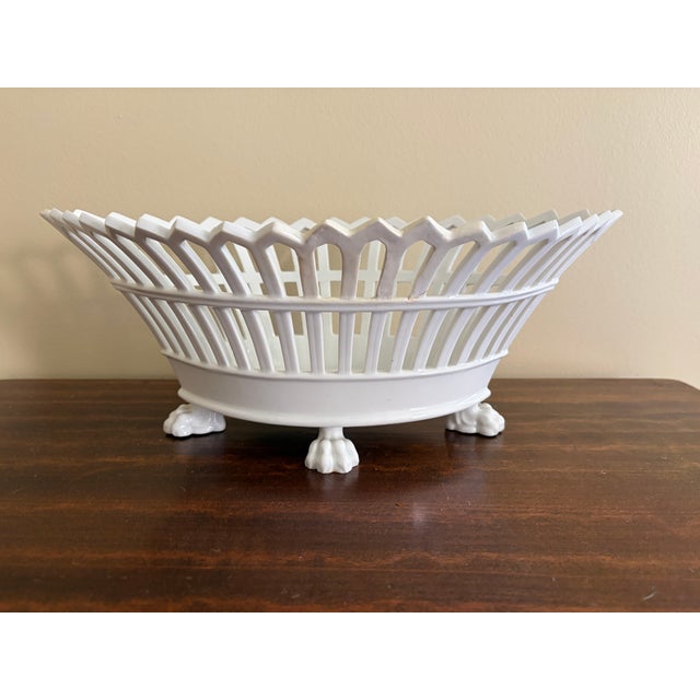 French Country Antique French Reticulated Porcelain Cachepot on Lion-Paw Feet For Sale - Image 3 of 13