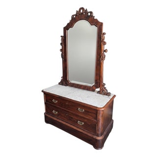 Antique Victorian Rosewood Marble Top Ladies Dresser With Mirror For Sale