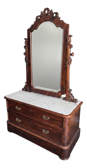 Antique Victorian Rosewood Marble Top Ladies Dresser With Mirror