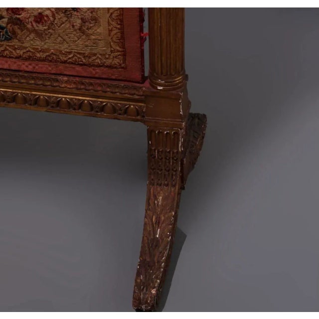 Antique French Louis XVI Style Gilt Wood & Pictorial Needlepoint Fire Screen, 19th Century For Sale - Image 9 of 11