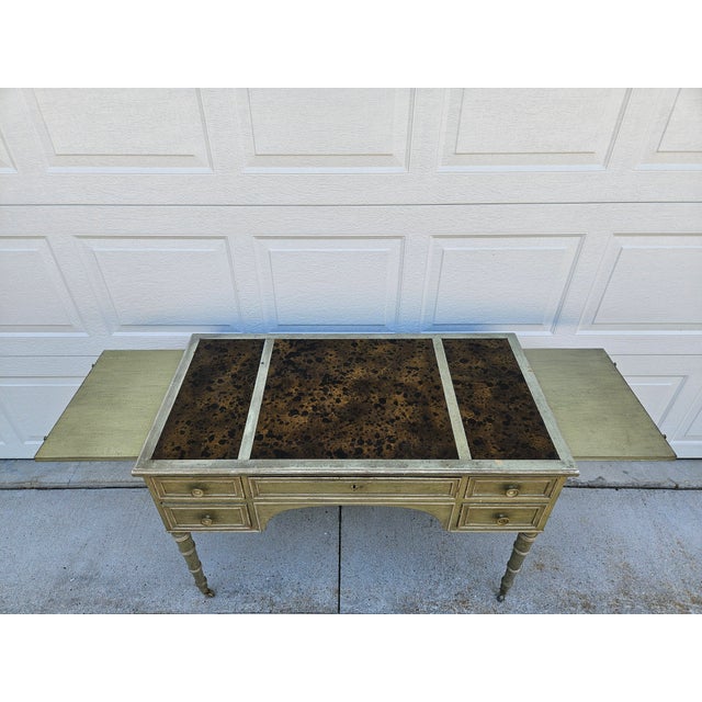 Mid 20th Century Baker Furniture Light Green Distressed Finish Writing Desk For Sale - Image 5 of 16